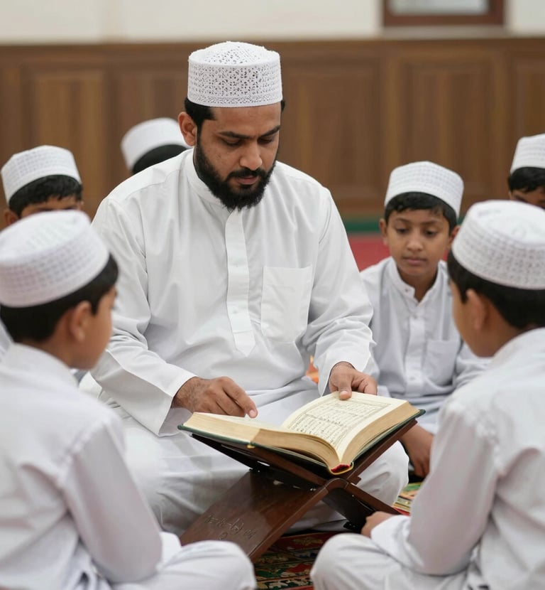 Students engaged in a lively discussion about Islamic manners in a cozy study circle.