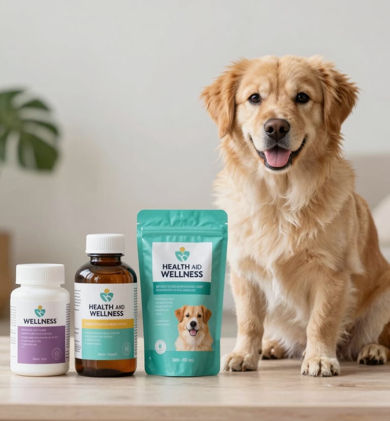 Veterinary instruments neatly arranged on a blue celeste background.