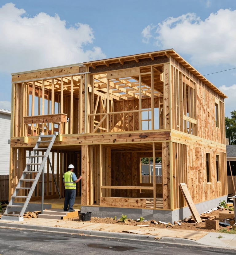 Team members installing drywall inside a bright, spacious office space under construction.