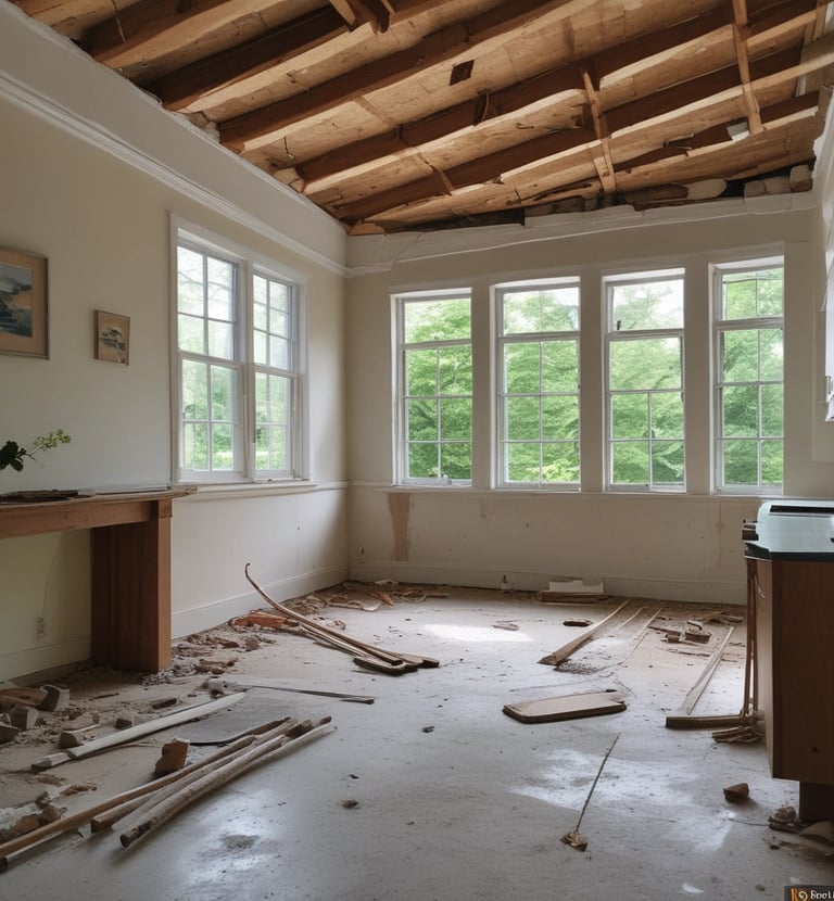 inside of a house with white walls, under construction