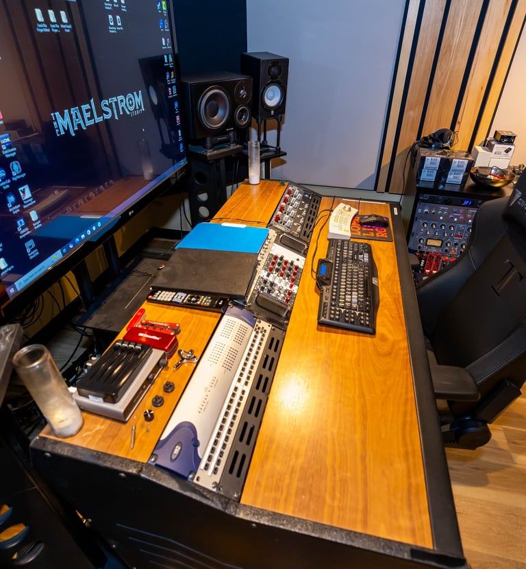 Control Room B desk at recording studio in Atlanta, GA