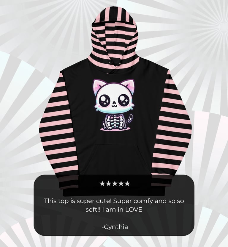 a cat in a striped hoodie 5 star review DreamSage Apparel