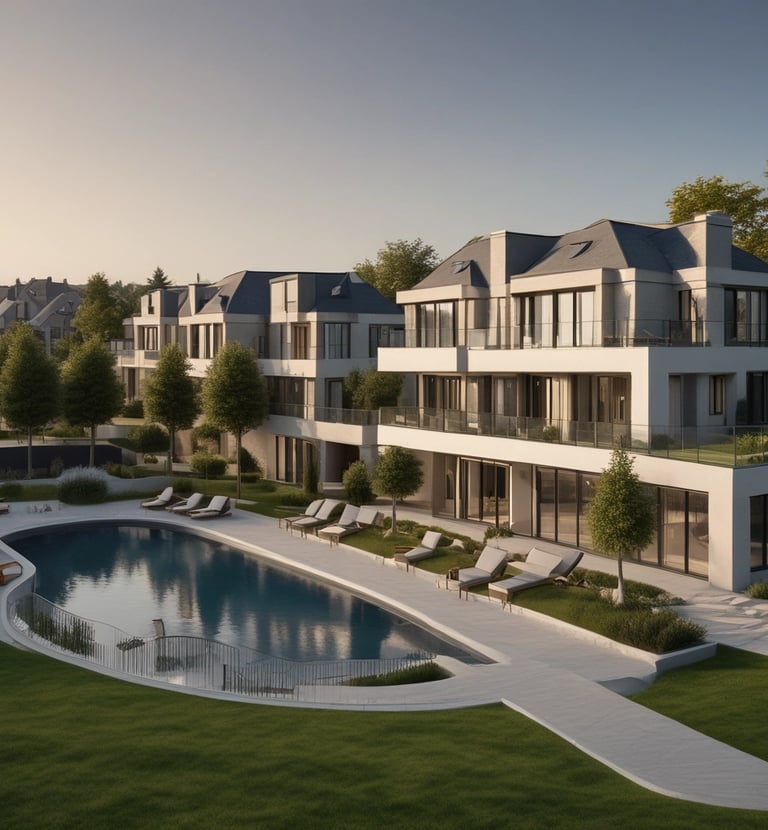 Photo of a horizontal housing project with green spaces