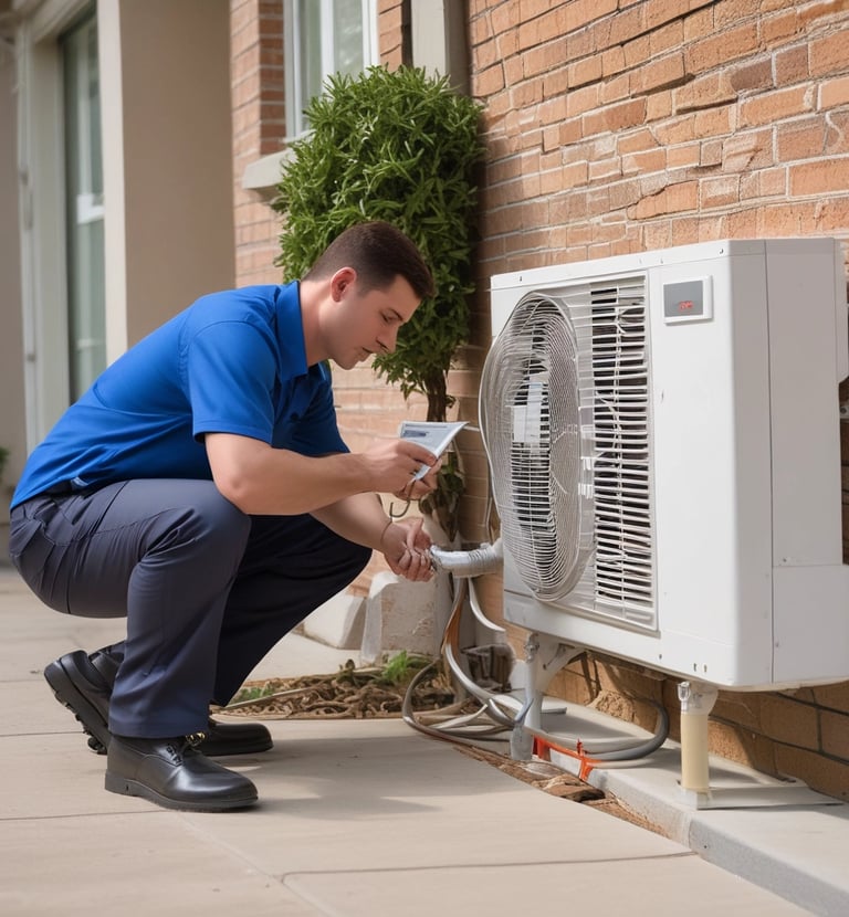 Maintenance team servicing refrigeration equipment in a supermarket.