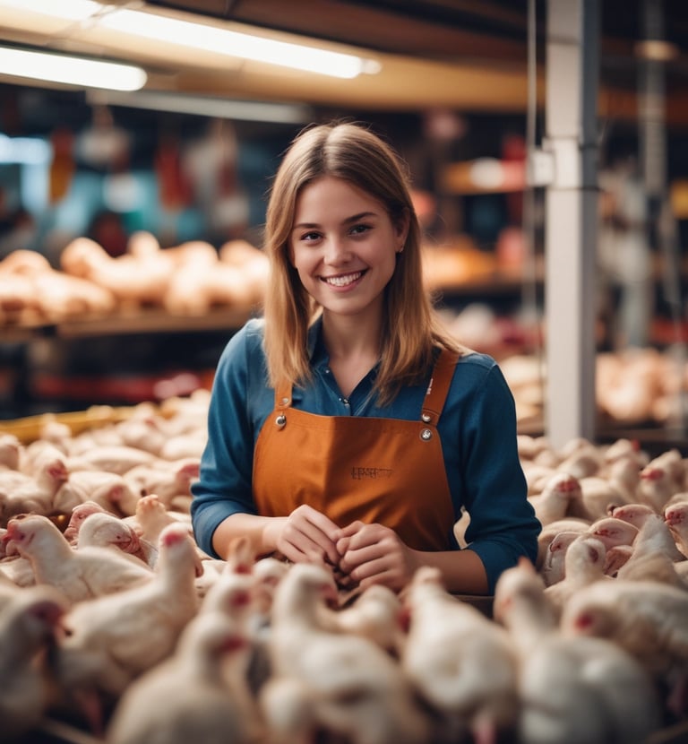 A display of chicken legs neatly arranged on a market counter under warm lighting.