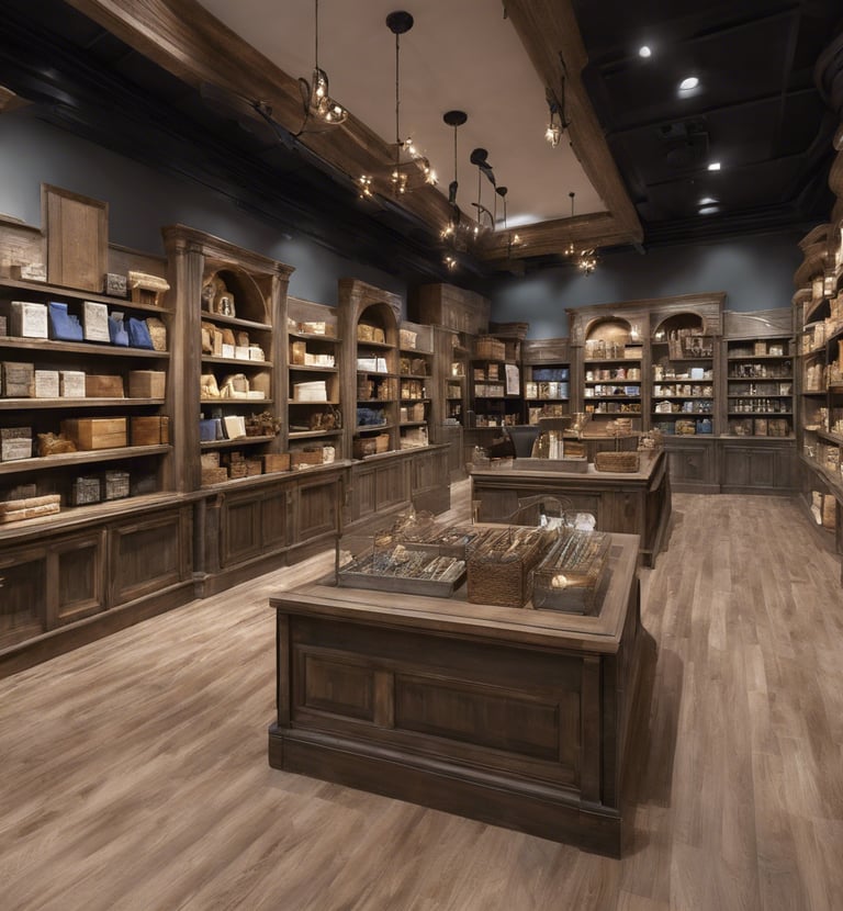a room with a lot of shelves and shelves
