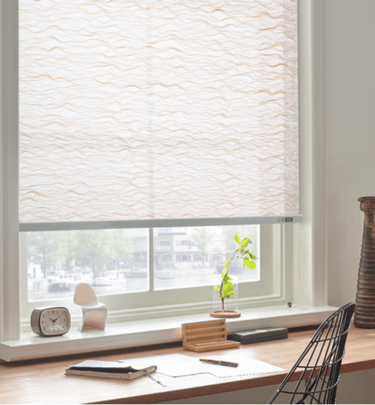 Movann motorized roller shades in a comfort home office