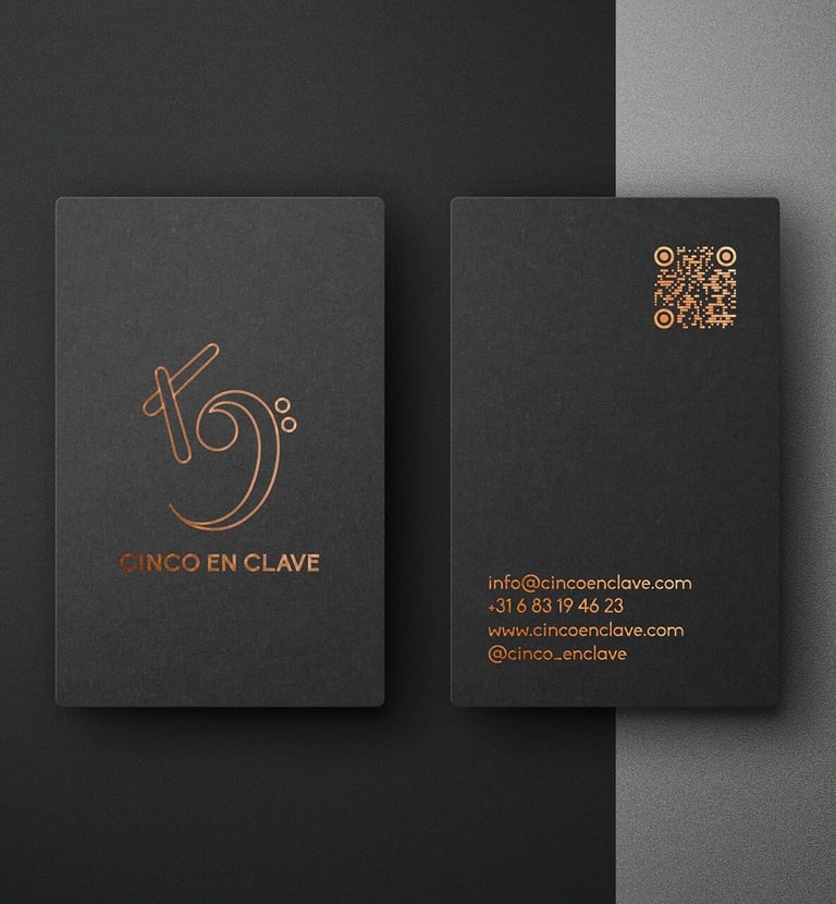 business card graphic design for Cinco en Clave in the Netherlands