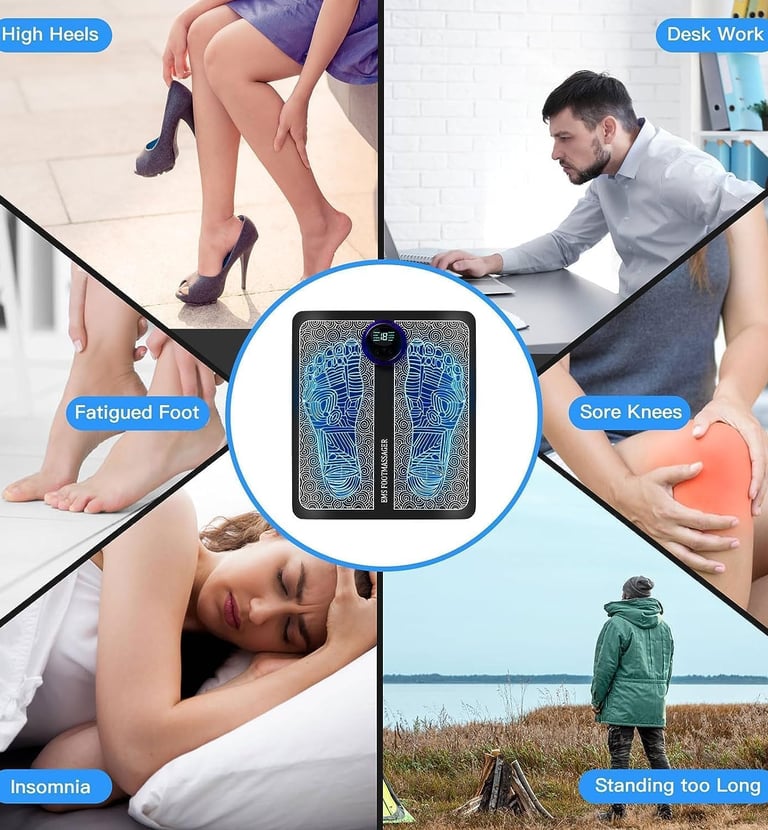 Wireless EMS Massage Machine. Rechargeable, portable, and foldable design. 8 modes, 19 intensity lev