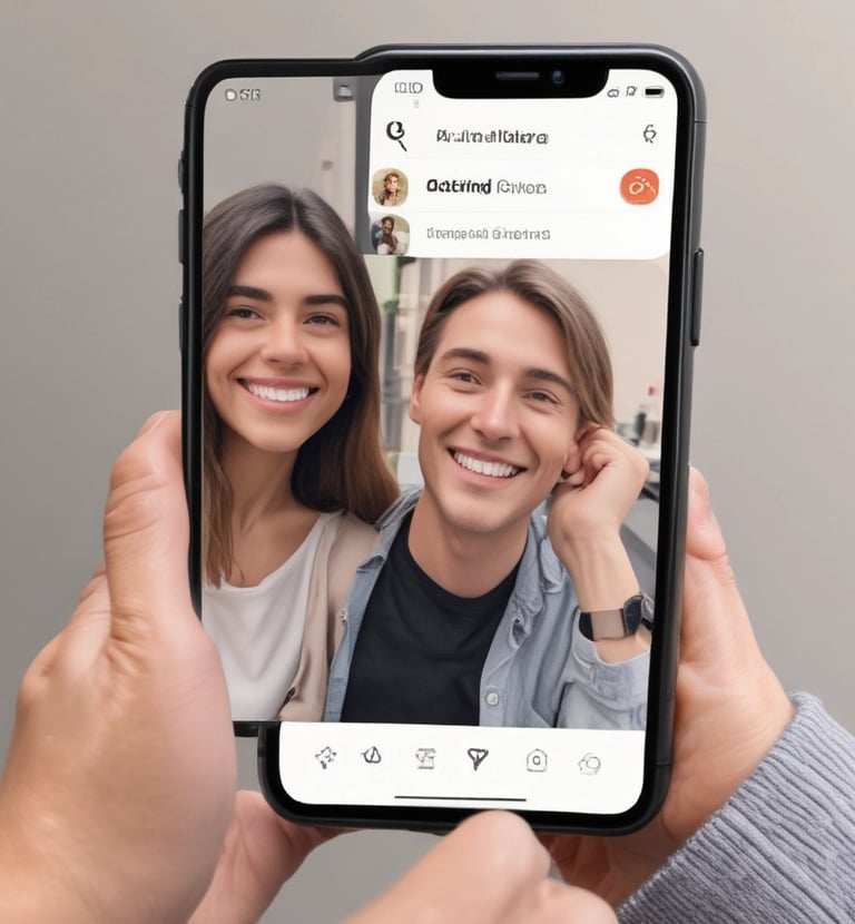 Woman is on her phone with a dog on the bed.