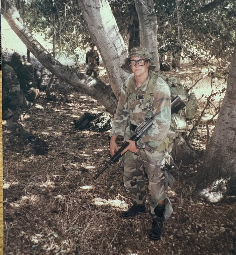 Marine in torn uniform after days of patrol Los Padres