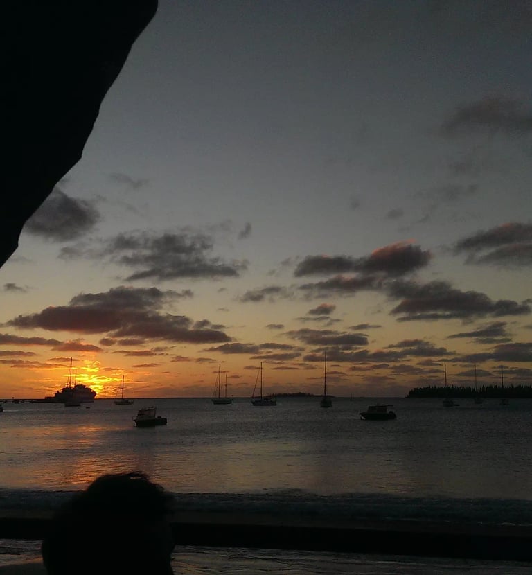 a person sitting on a bench looking out over the water