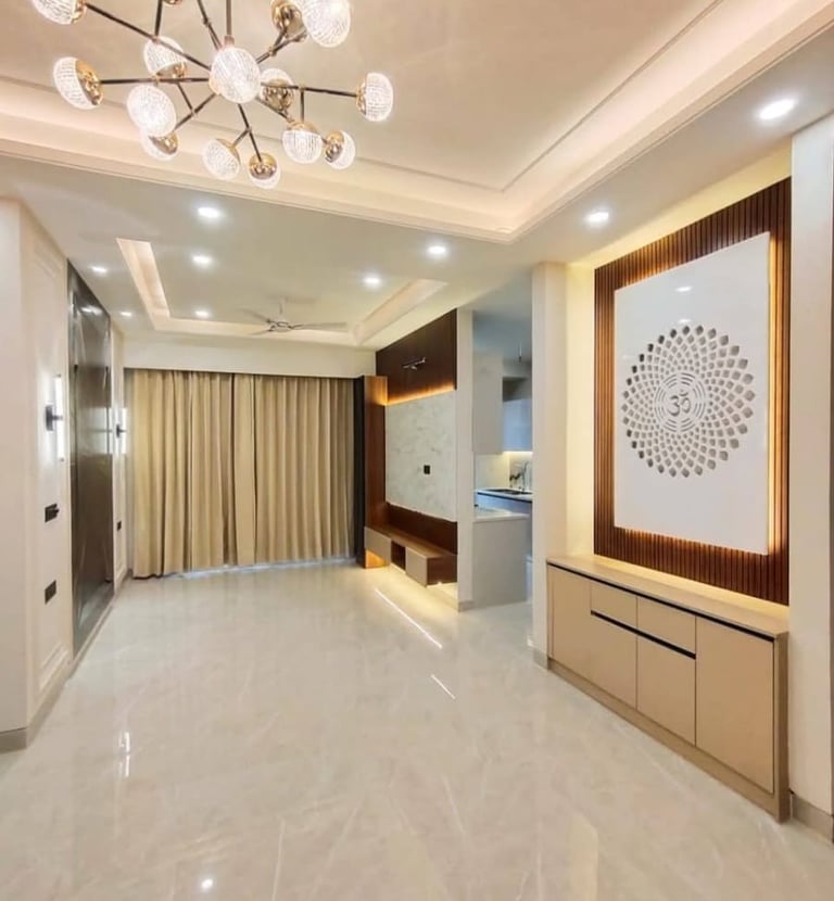 Luxurious Living Room of 3 BHK Luxury Builder Floor Near 100 Feet Road — Chattarpur