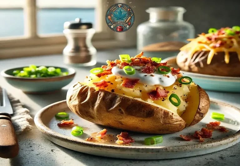 Twice-baked potato overflowing with melted cheddar, crispy bacon, and green onions.