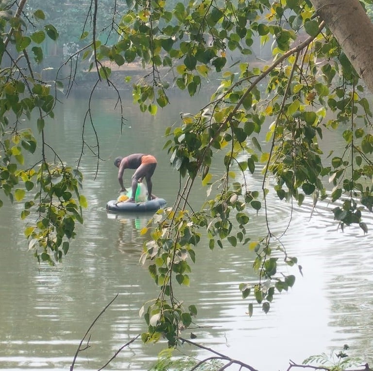a man catching fish