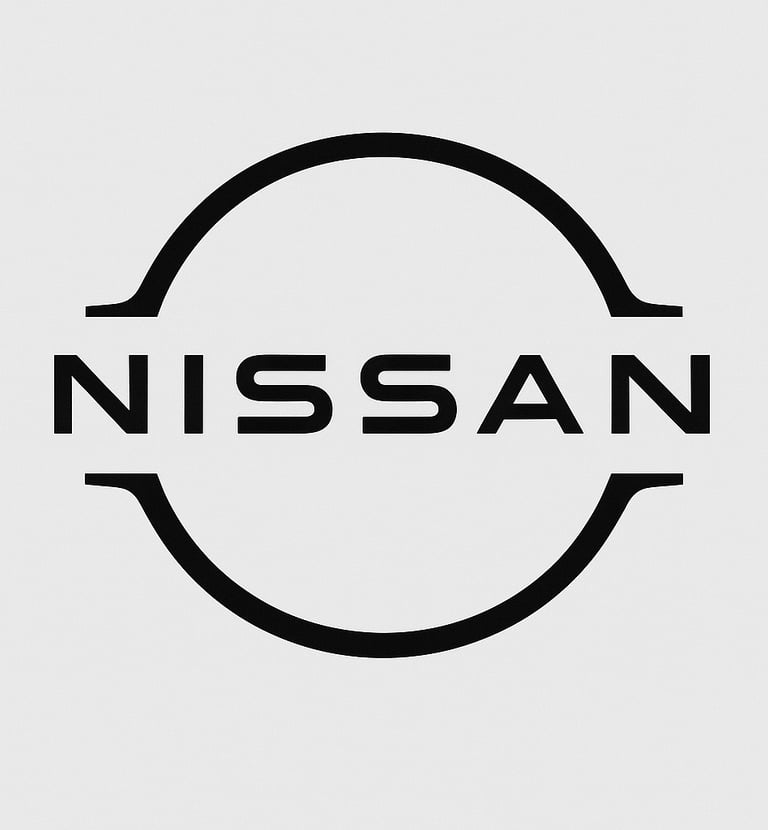 a black and white nissan logo on a white background