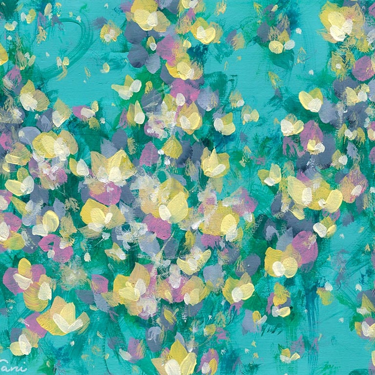picture of abstract flower art with yellow, pink, purple flowers click to enter collection