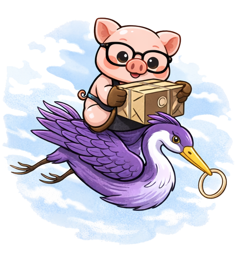 The Artisan Lab Designs mascot Milo and Lyra is delivering the goods by air