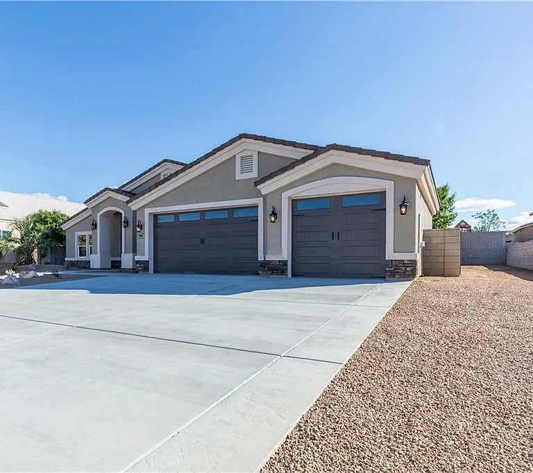 The driveway and garage of a custom home 
