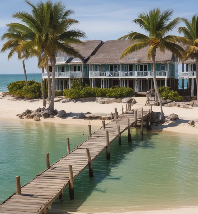 Chic beachfront villa with modern design framed by swaying palms.