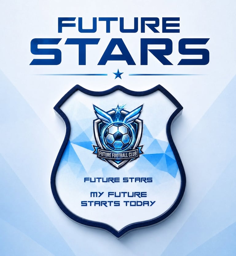 Future Stars football crest featuringthe future football club logo and motivational sports text.