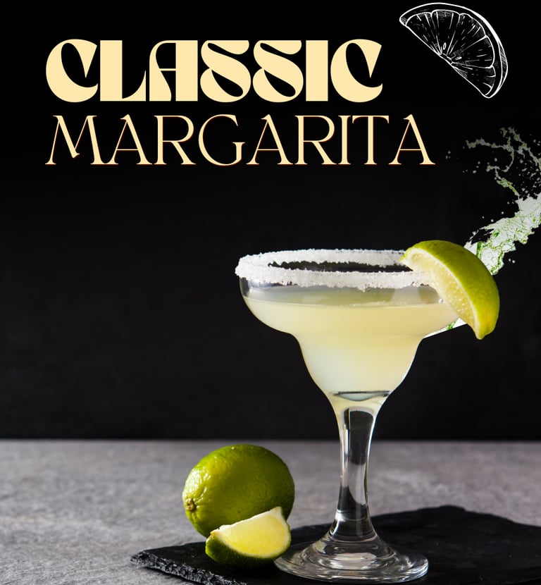 poster of a margarita with lime and splash a black background