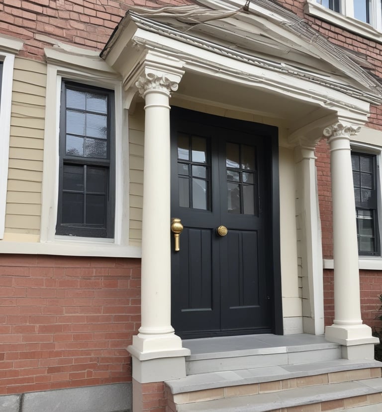 Exterior of a Boston townhouse with a newly painted deep red facade and white window frames.