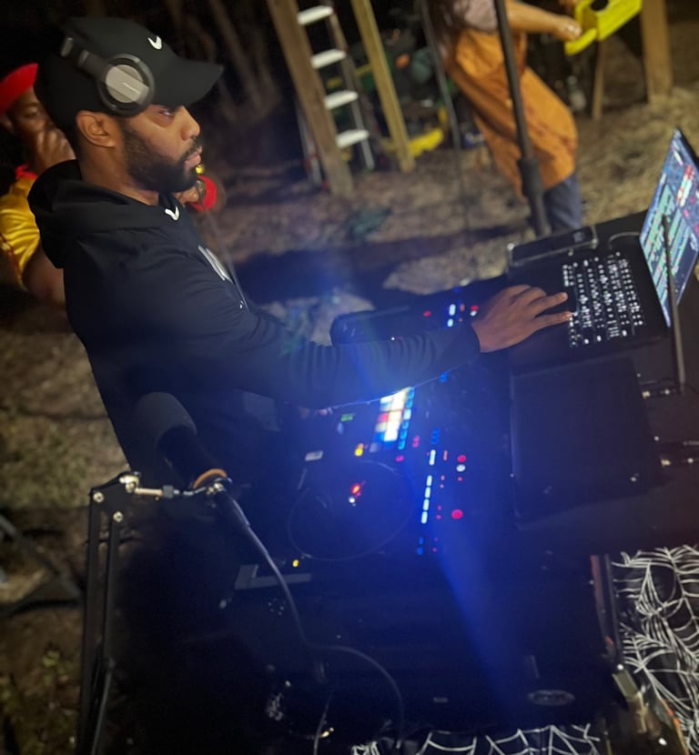 DJ Smoov performing at a halloween party.