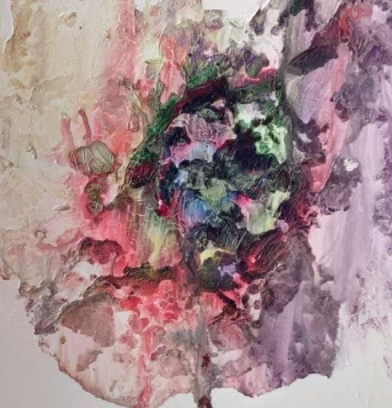 Uno de los dos cuadros del conjunto "Patio Andaluz", colores y texturas florales