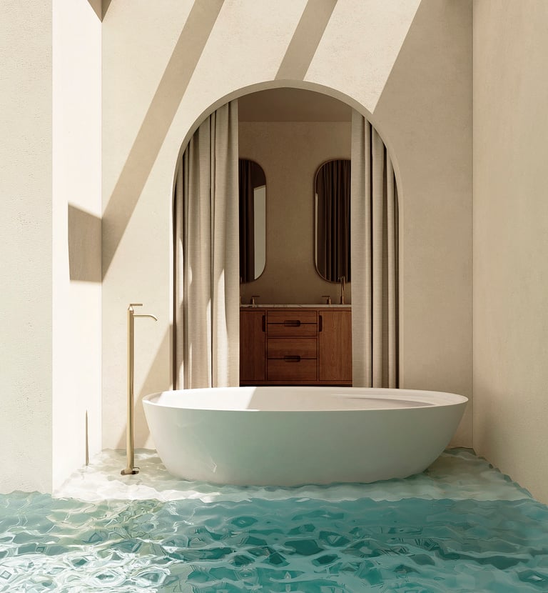 a bathtub with a tub in the middle of a room