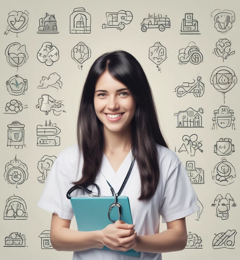 A commercial building with multiple signs indicating various businesses, such as 'St. Peter Life Plan' and 'PNB'. Cars and motorcycles are parked in front. The structure is three stories high, with a yellow and brown facade. Pedestrians are walking on the sidewalk.