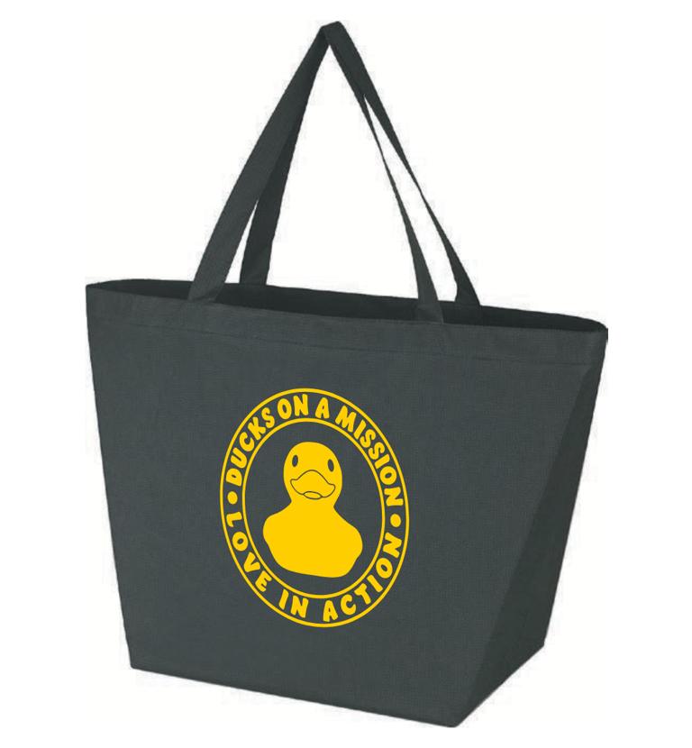 a black bag with a rubber ducky on it