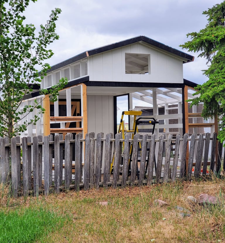 Framing and panel work on custom rabbit barn on a ranch near Colorado Springs in El Paso County.