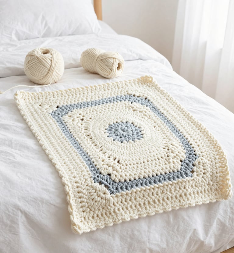 Elegant woman holding a personalized crochet bag in soft beige tones against a minimalist background.