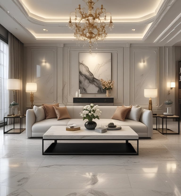 A modern office space with minimalistic design, featuring two office chairs, a sleek table, a storage cabinet, and a floor lamp. The room is decorated with light-colored curtains and has a polished concrete ceiling. The overall ambiance is professional and clean.