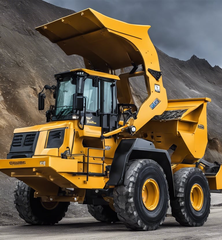 A close-up view of a rugged vehicle tire on a gravel road, with a forest and mountains in the background. The tire is marked with the brand Goodyear and features a multi-ribbed tread pattern suggesting off-road capabilities. The background shows a blend of green trees and a distant, slightly blurred mountain range under a clear sky.