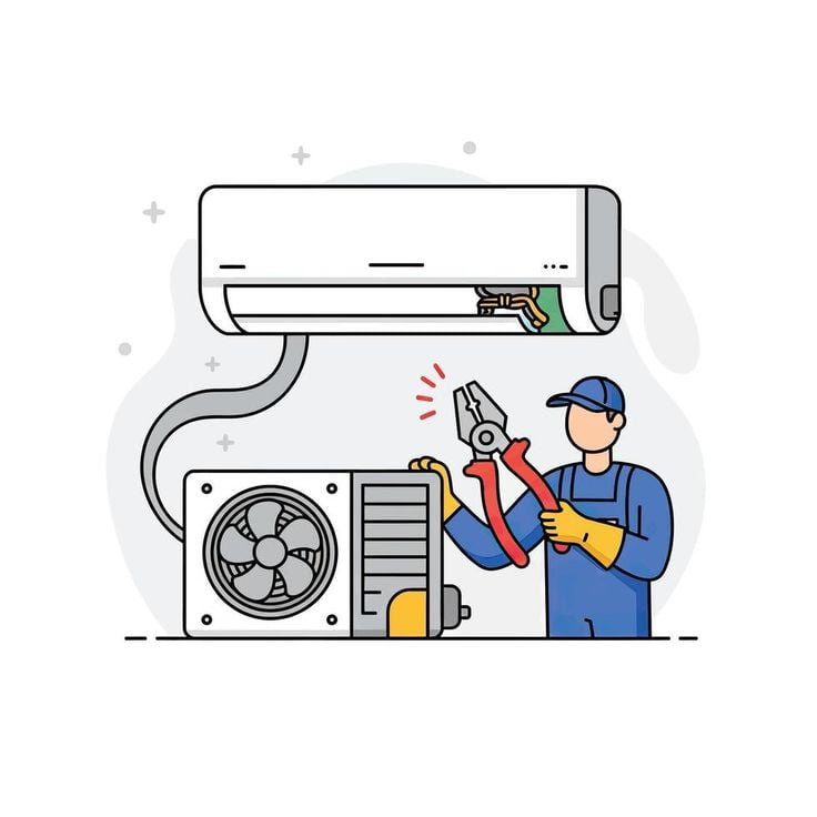 a man in a blue overall overall and a wrench