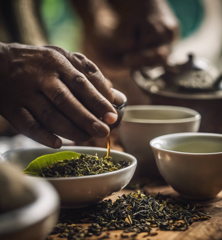 a person is pouring tea into a cup of tea