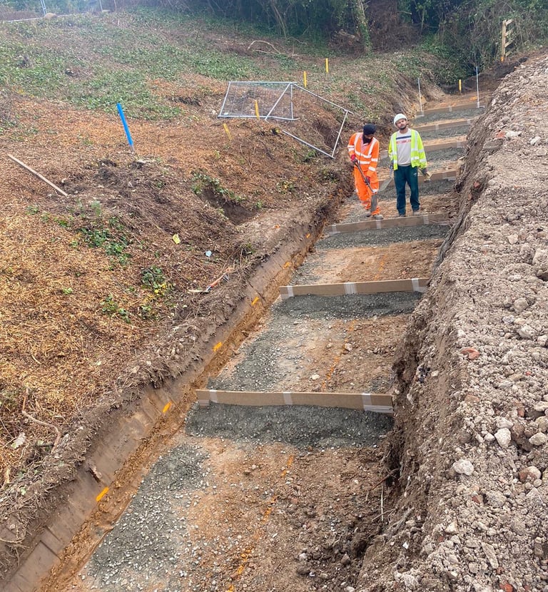 step construction, excavating into the ground