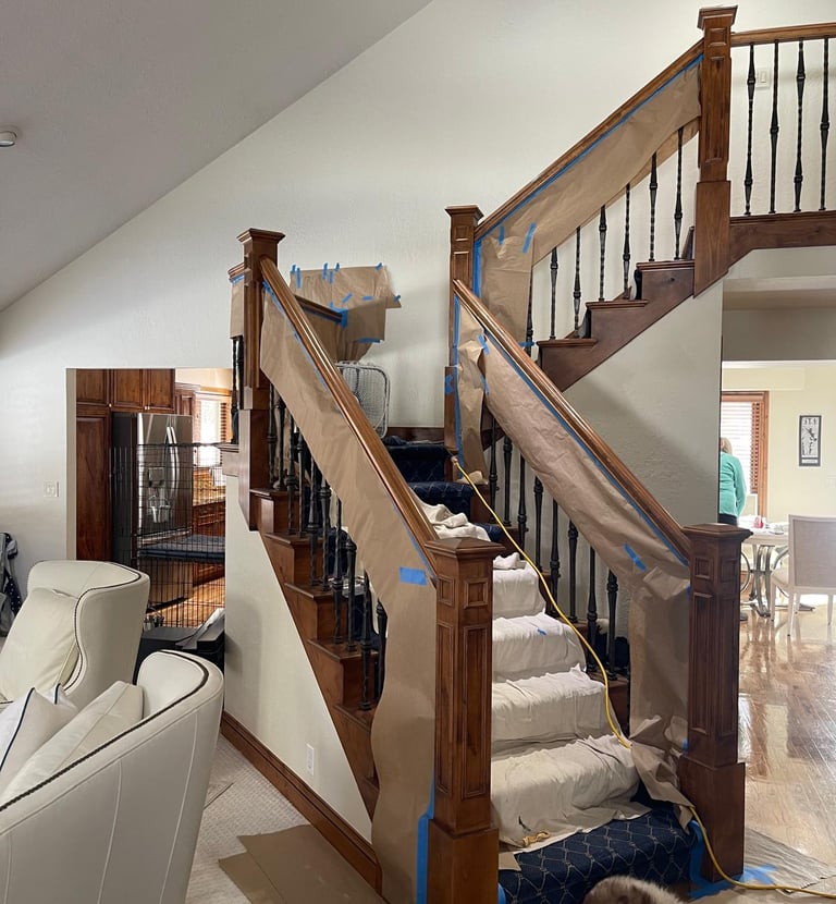 Staircase refinishing by Portugal Woodworks in Park City, Heber, Sandy, Lehi, Spanish Fork.