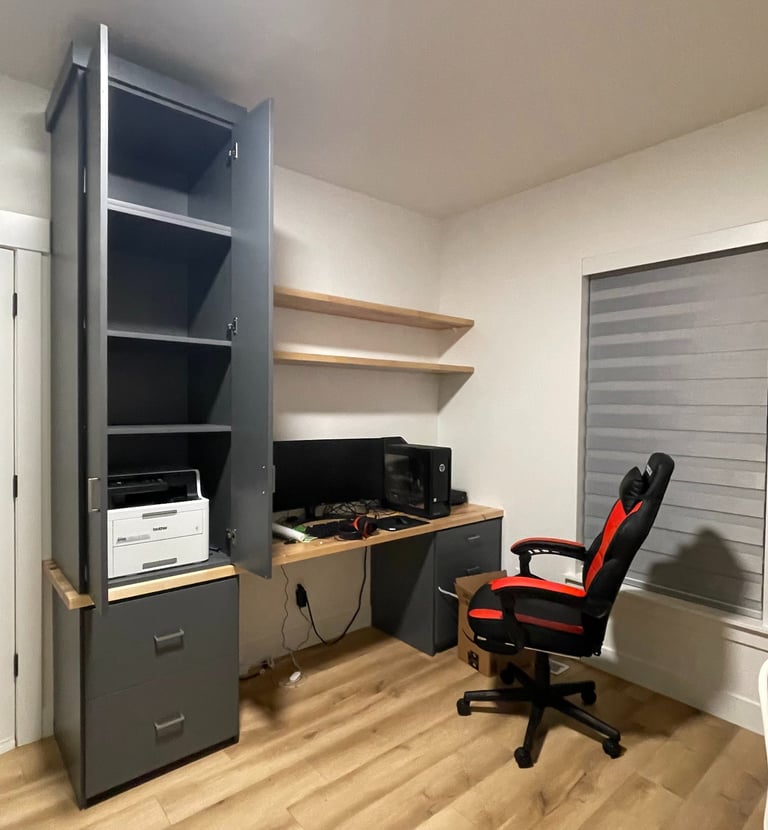 Home office custom cabinetry by Portugal Woodworks in Utah, featuring ample storage and desk space