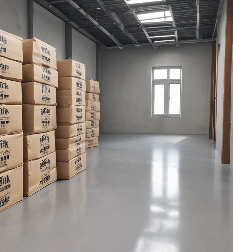 Workers applying epoxy coating on a concrete surface in the manufacturing plant.