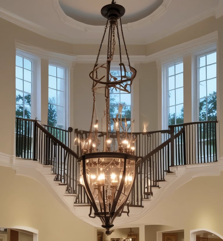 Elegant chandelier with spotless glass crystals shining brightly after cleaning.