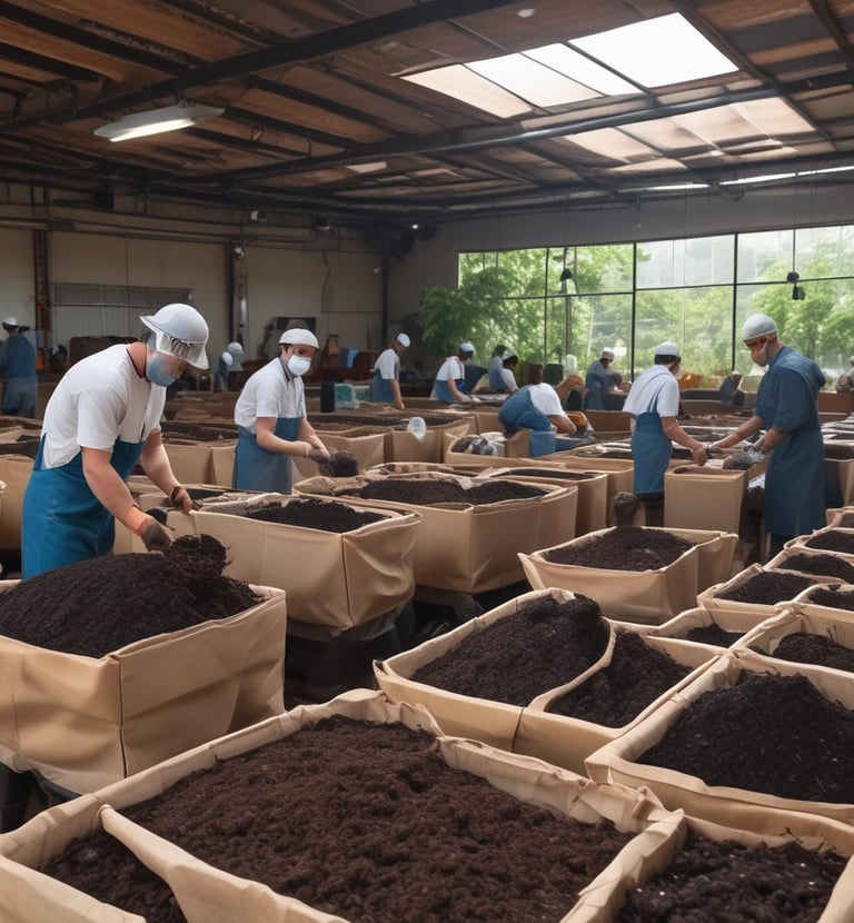 A farmer gently spreading natural fertilizer across a vibrant green field.