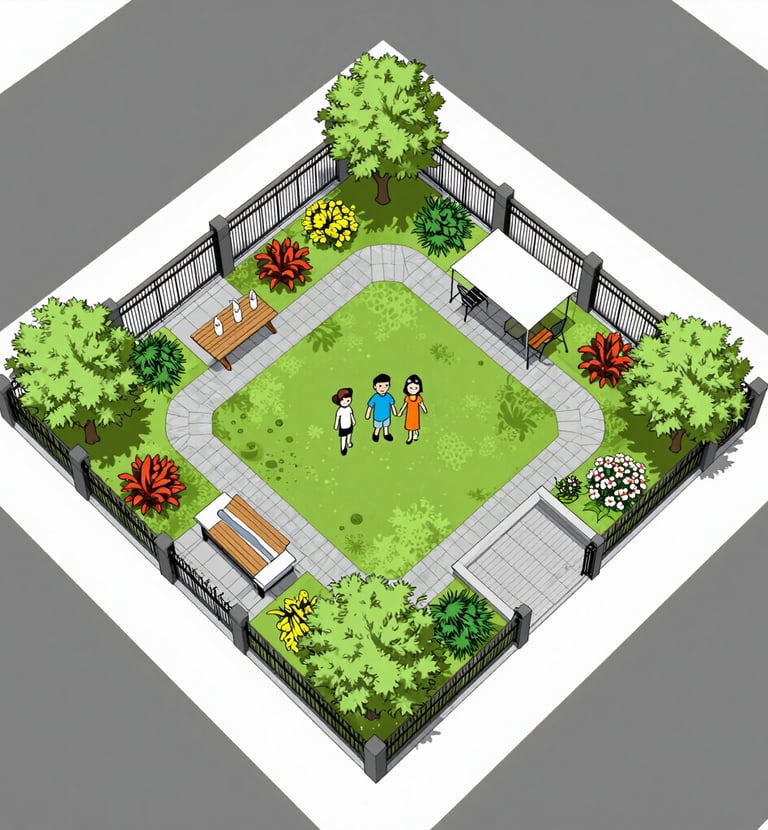 Close-up of a professional irrigation layout integrated with garden landscaping.