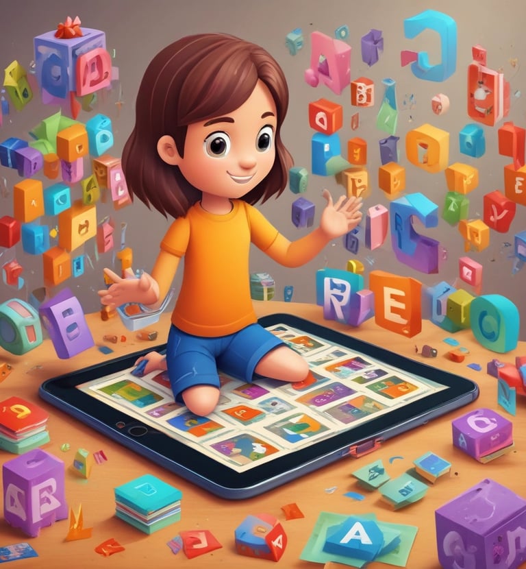 An open sketchbook showing a vibrant drawing with a floating 3D model of a cityscape.