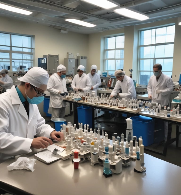 Quality control lab at Varad Industries with scientists analyzing samples.