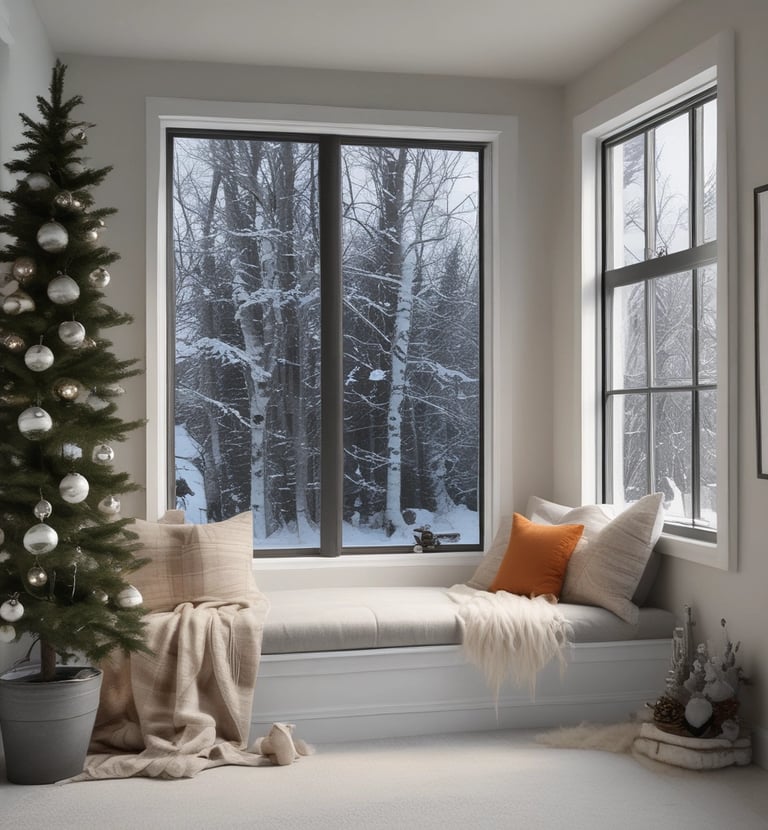 A cozy bedroom with warm lighting and stylish furnishings.