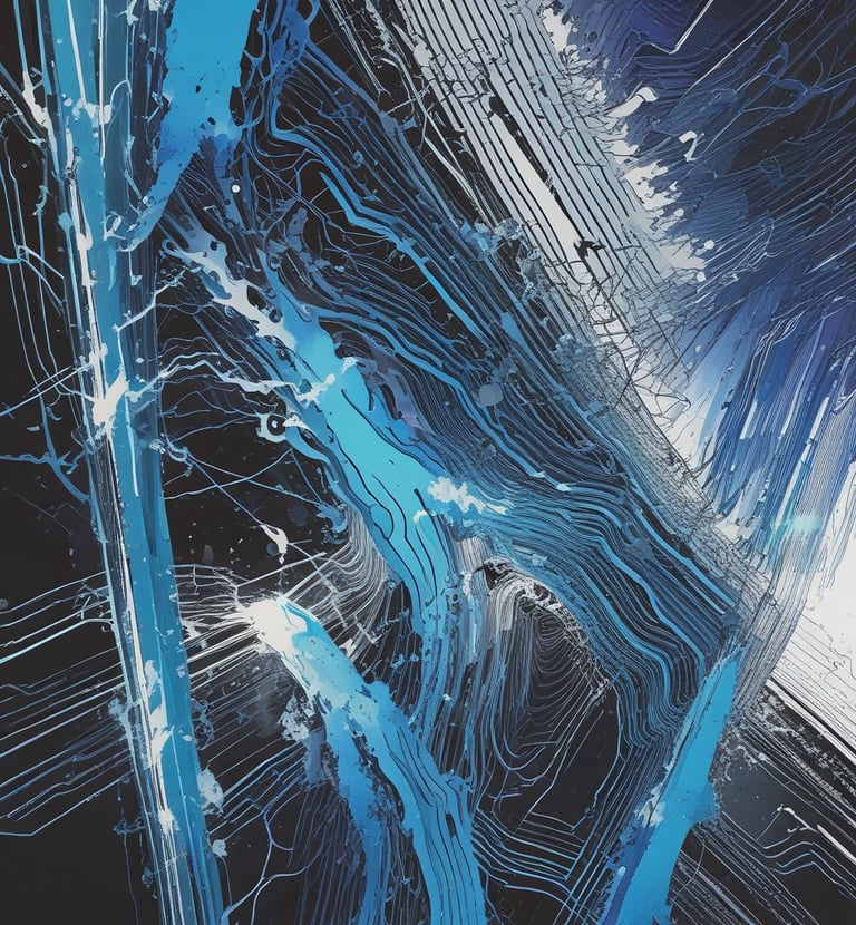 Close-up of holographic glass panels displaying biometric shield graphics with glitch-motion effects in a dark, liquid-metal environment