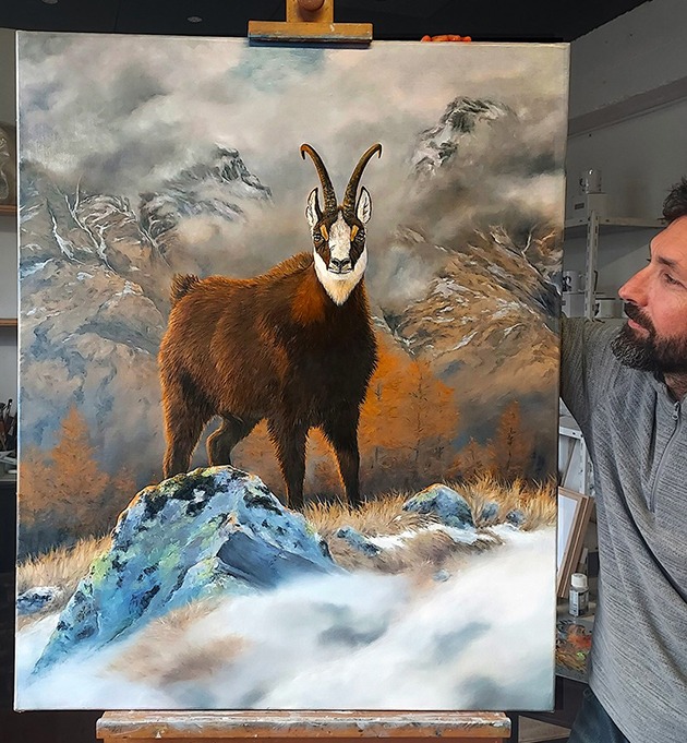 Présentation de l'artiste Walter Arlaud avec une de ses création  (technique huile sur toile)